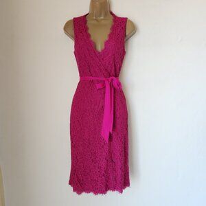 Diane Von Furstenberg Fuchsia Lace Wrap Mini Dress